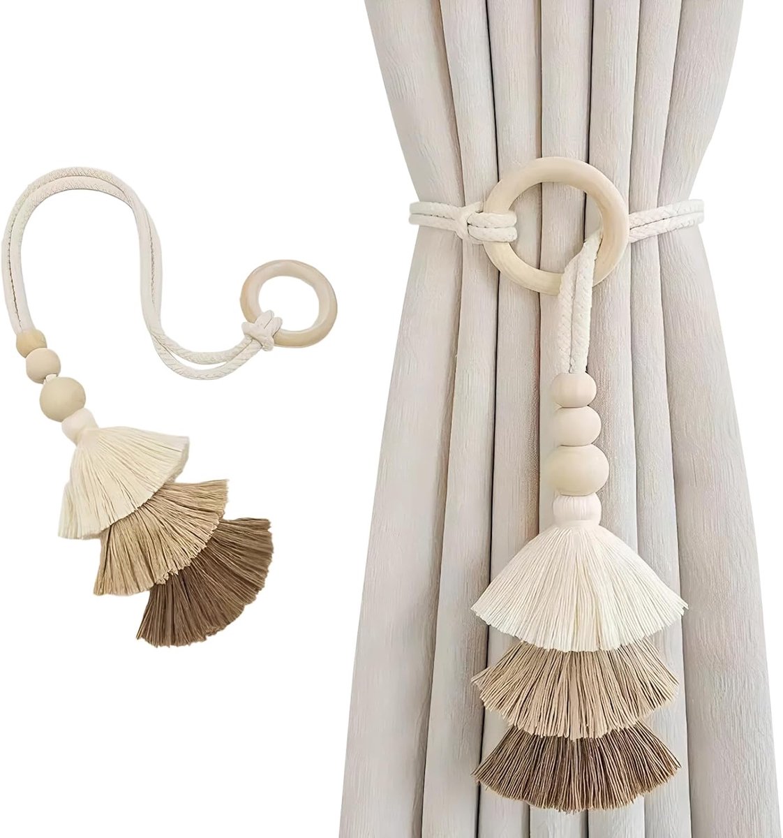 Gordijnhouders set van 2 - handgeweven katoen met tassels - boho design voor unieke woonstijl - ShopVlot