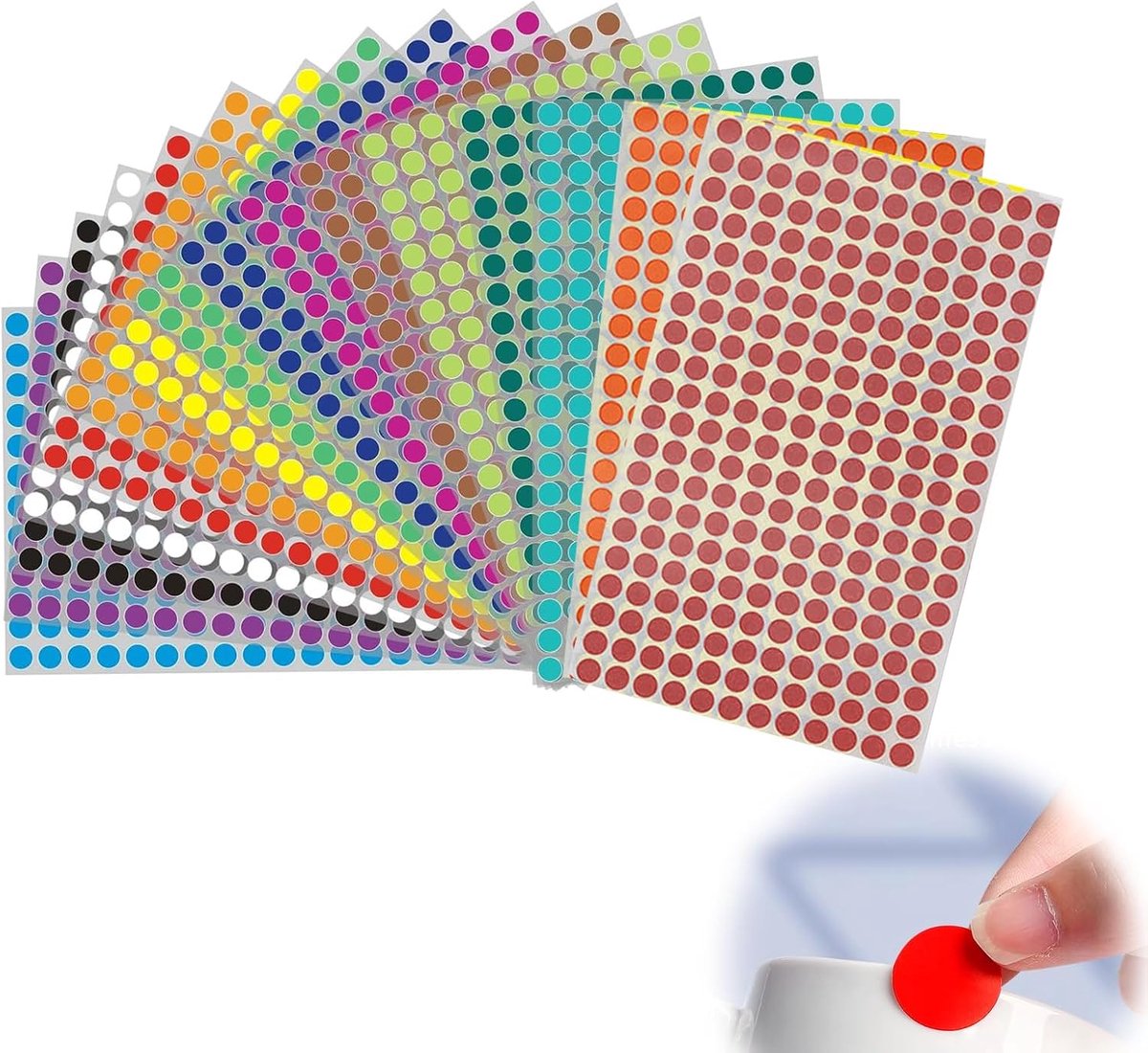 Kleurige zelfklevende stippen 6 mm - 7200 stuks - 16 felle kleuren - Perfect voor kleurcodering - ShopVlot