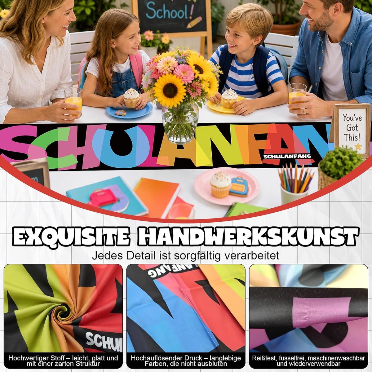 Tafelloper voor de eerste schooldag - zwart - kleurrijk design - perfecte decoratie voor schoolstart - ShopVlot