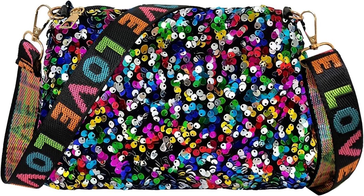 Dames Pailletten Schoudertas - Kleine Avondtas met Glitter - Y2K Glanzend met Verstelbare Schouderband - ShopVlot