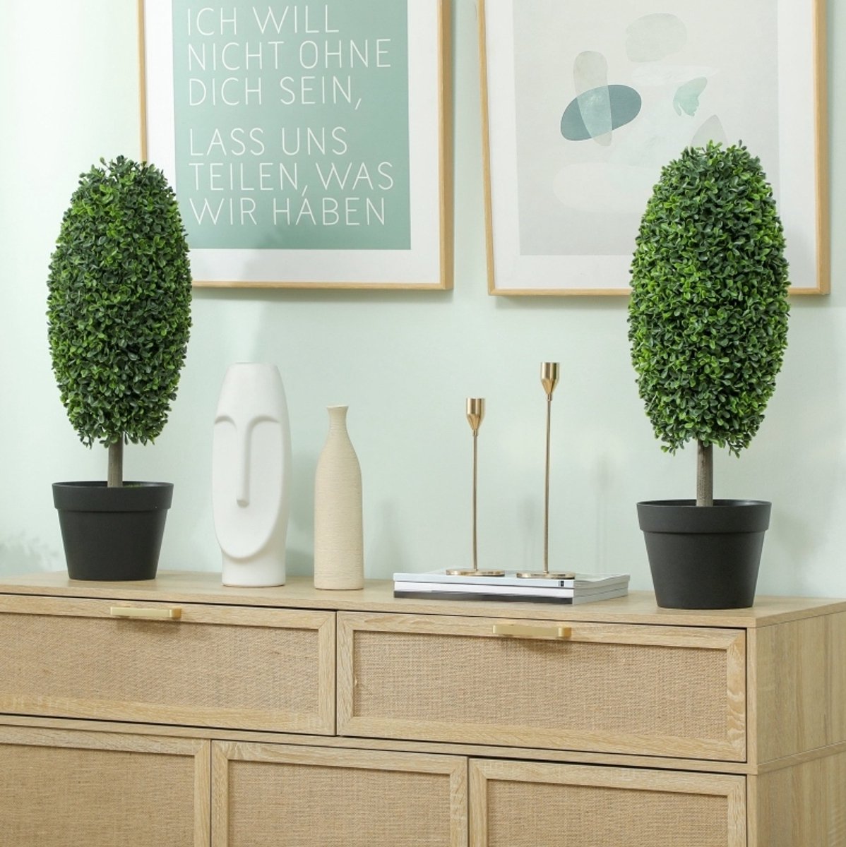 Kunstplant Set Van 2 UV-Bestendige Kunstbomen In Pot 60 cm Kunststof Groen Voor Binnen En Buiten