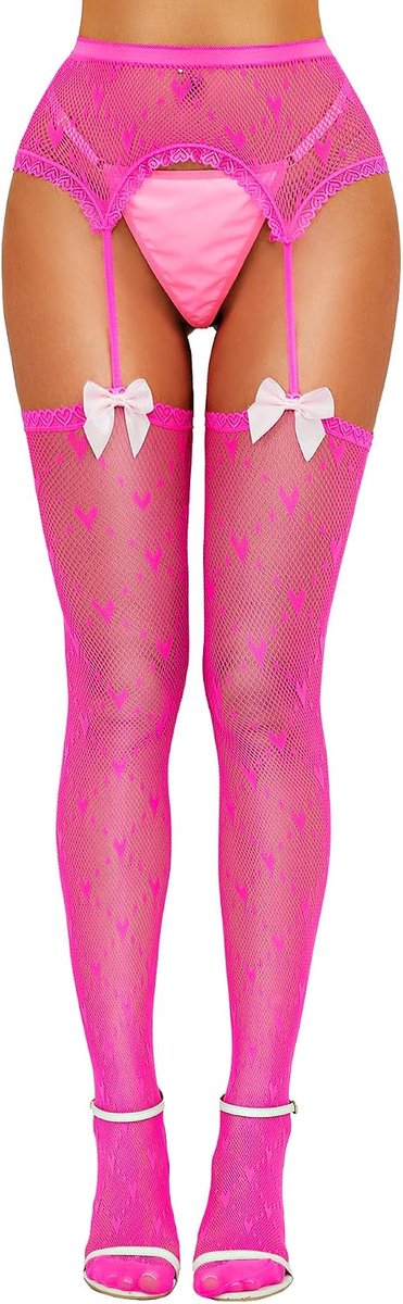 Visnetkousen zonder houder - Roze rood - Sexy uitstraling - Perfect voor een avondje uit - ShopVlot