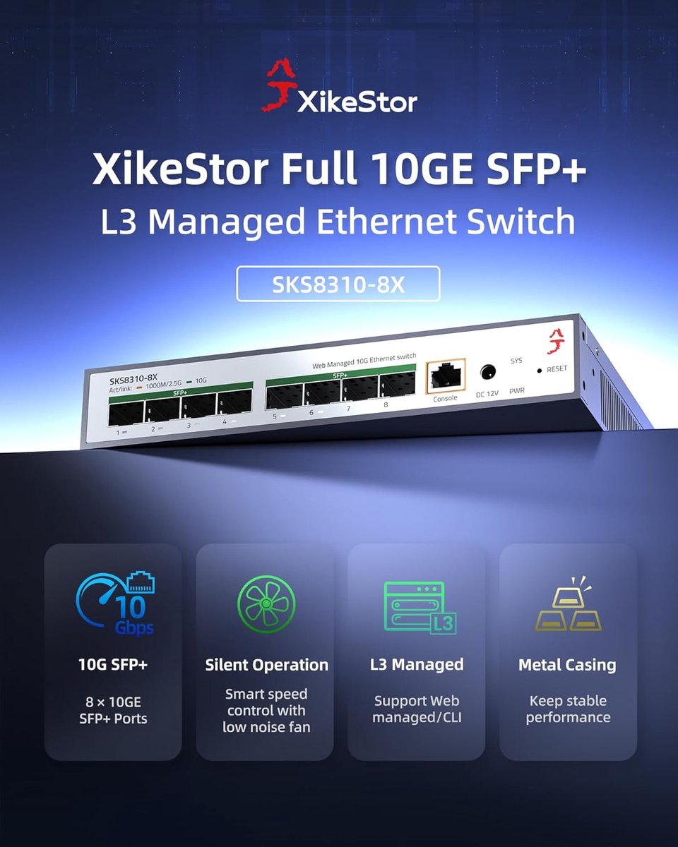 Managed Switch 10G 8-Poorten - Ondersteunt 1/2.5/10G Modules - 160Gbps Bandbreedte - Ideaal voor Netwerkaggregatie - ShopVlot