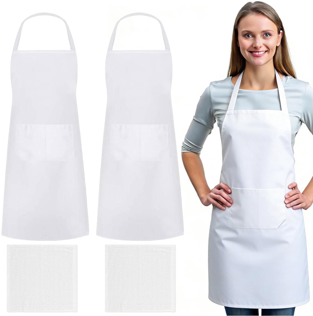 Kookschorten met zakken - unisex barbecue schort - wit - ideaal voor keuken en restaurant - ShopVlot