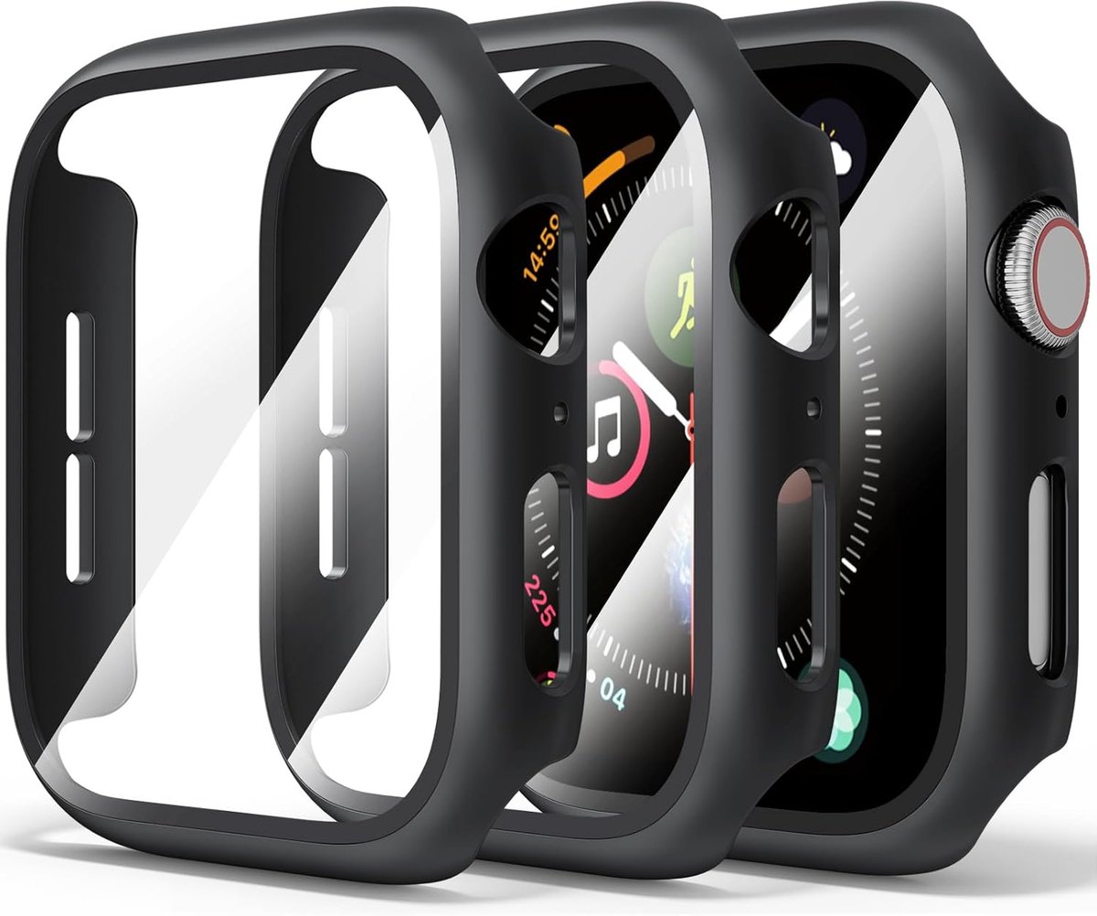 Harde hoes voor Apple Watch 40 mm - Glazen displaybescherming - 3 stuks zwart - Optimale bescherming tegen krassen - ShopVlot