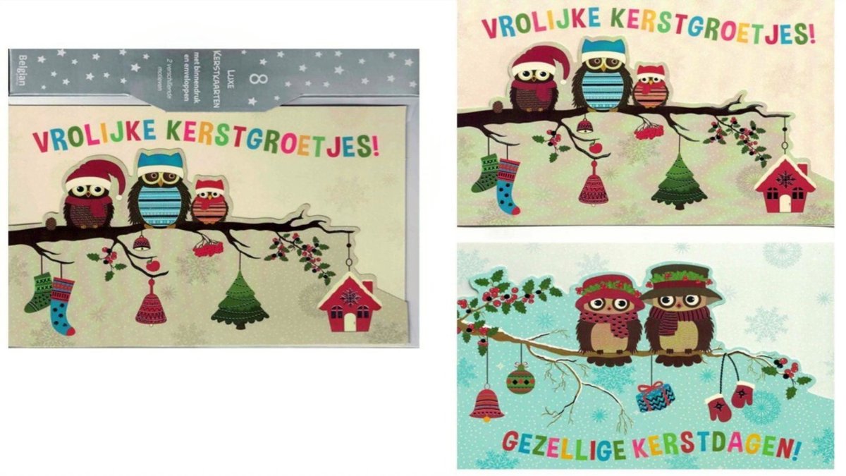 Wenskaarten - kerstkaart - set van 8 - 8 luxe kerstkaarten - 2 x 4 luxe kerstkaarten met envelop