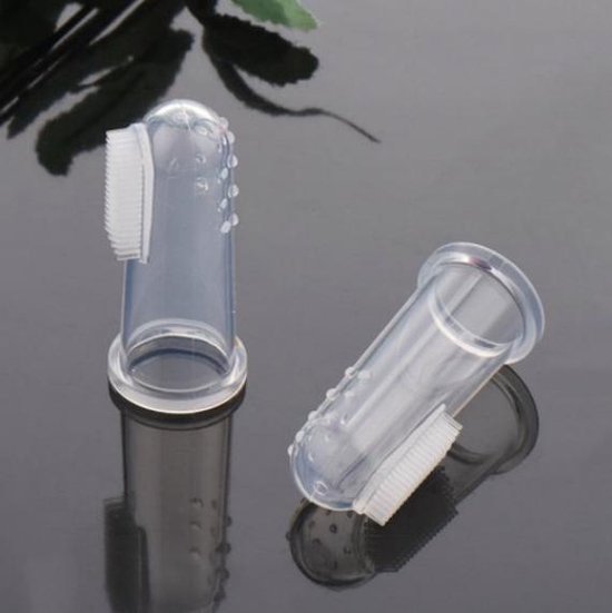 2x Vingertandenborstel - Baby tandenborstel - Tandenborstel op vinger - Siliconen tandenborstel - Vingerborstel dieren - Finger toothbrush - Transparant - Siliconen - Jonyx — afbeelding 4