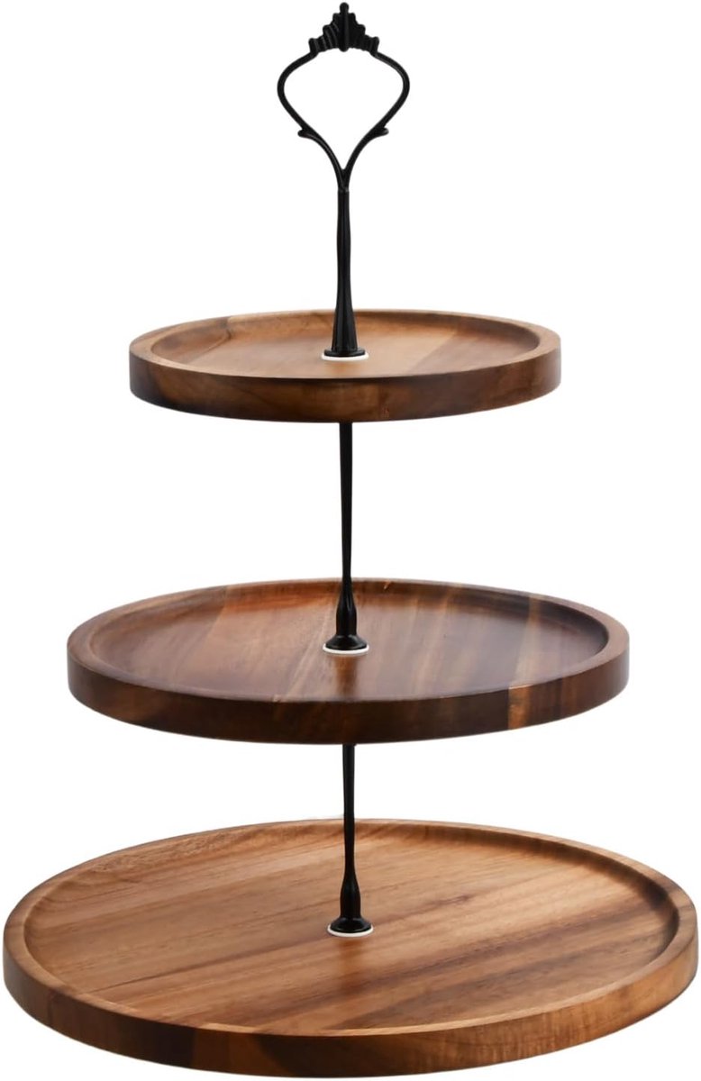 Taartstandaard 3-laags - Houten met metalen handvat - Presentatiestandaard voor desserts - Perfect voor feesten - ShopVlot