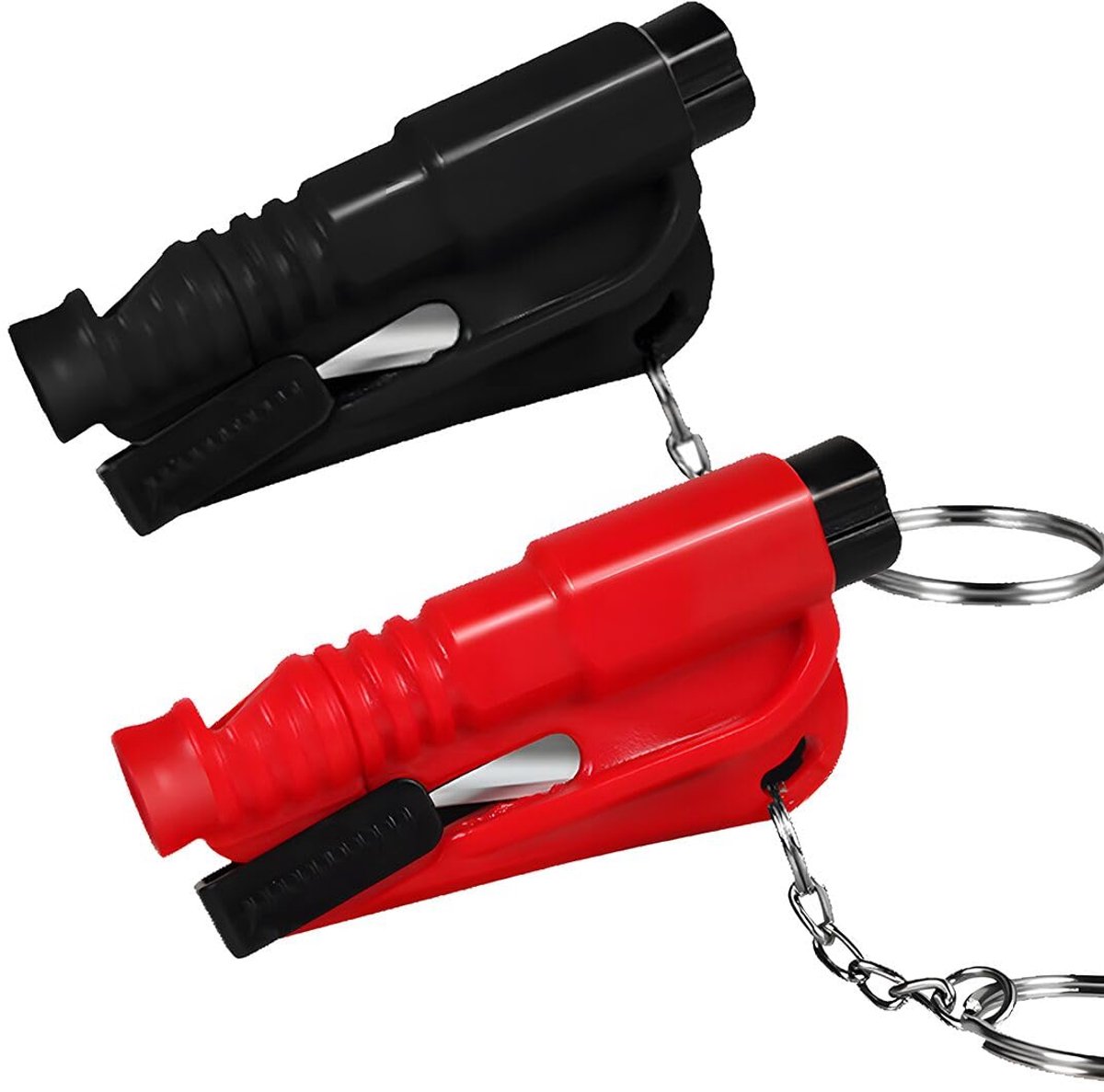 Veiligheidshamer voor auto - 2 stuks - zwart/rood - 3-in-1 noodhamer met gordelsnijder - ShopVlot