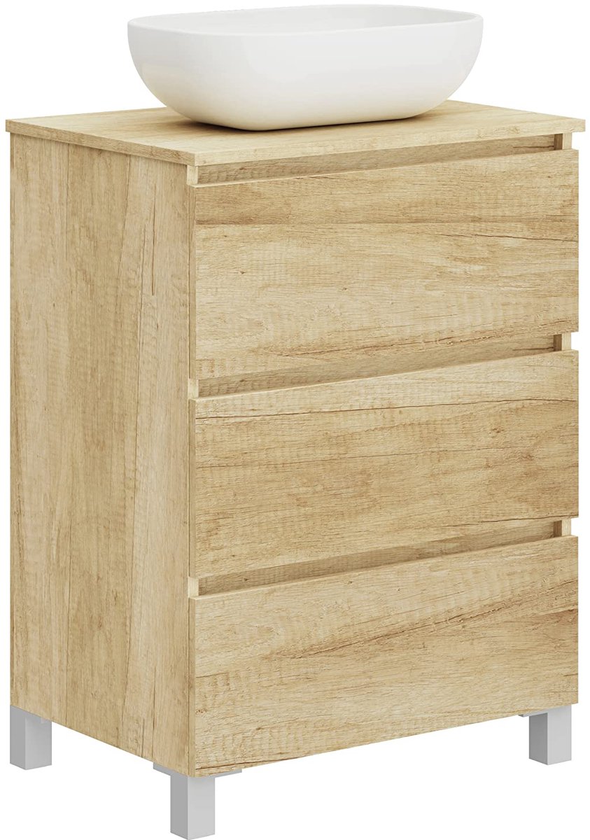 Badkamermeubelset met drie laden - melamine 16 mm - gemonteerd meubelstuk - stijlvol en praktisch - ShopVlot