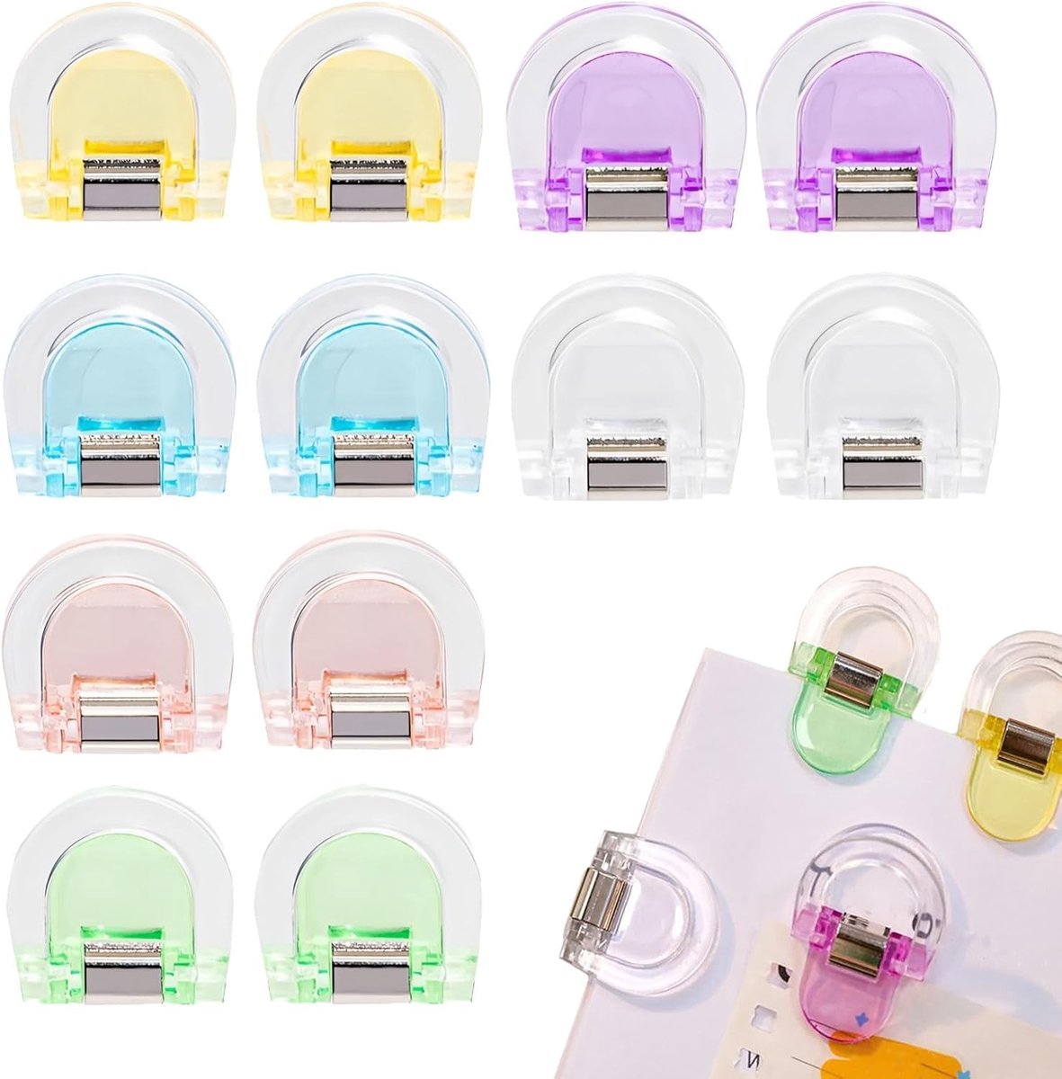 Paperclips 12 stuks - kleurrijke kunststof - transparant - multifunctioneel voor documenten - ShopVlot