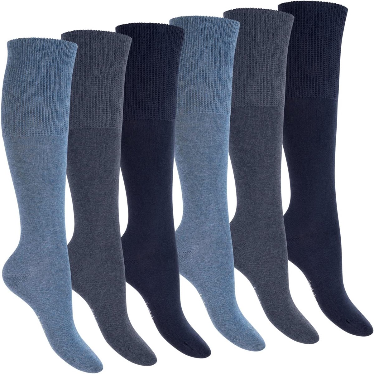 Kniekousen voor vrouwen en mannen - naadloos - diabetesvriendelijk - 6 paar in blauw - ShopVlot