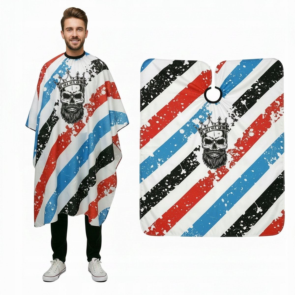 Professionele Kapper Kapmant met gesp - Groot formaat - Schedelprint