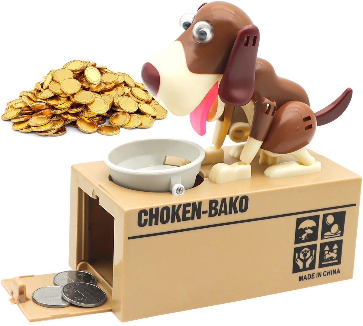 Namajunas - honden spaarpot - elektrisch en automatisch - grappige hond steelt munten - interactief speelgoed - money box voor geld sparen - leerzaam cadeau voor kinderen, jongens en meisjes - spaargewoonte - spaardoel - bruin