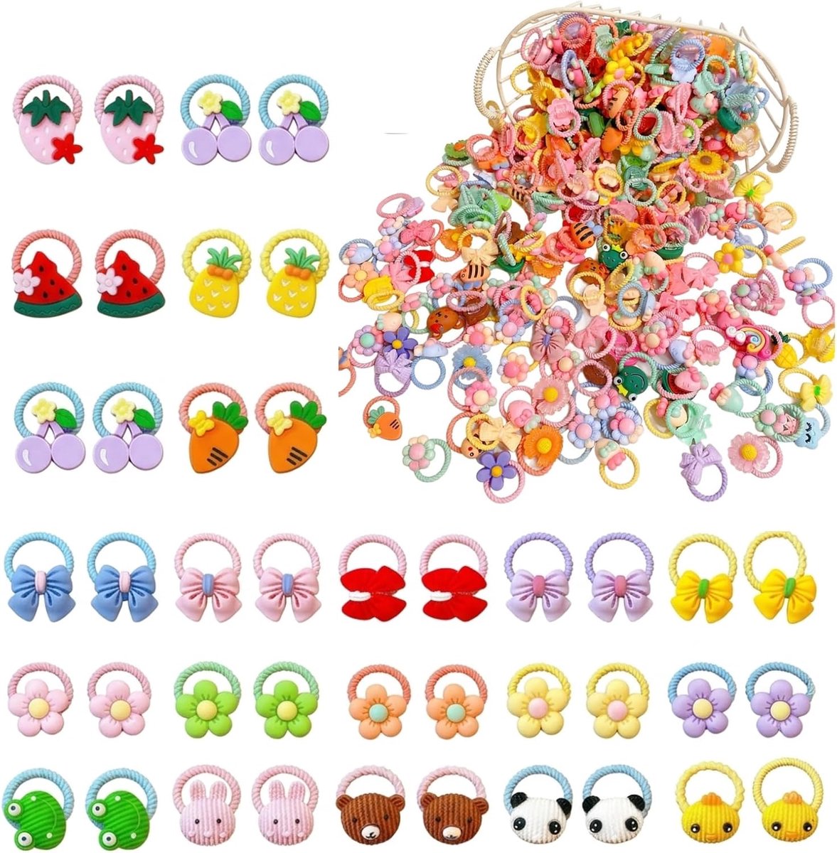 100 Pieces Girls Hair Bows Cute Colourful Elastic Kids Hair Bows for Fine Hair with Bows Animals Flowers Fruit - ShopVlot
