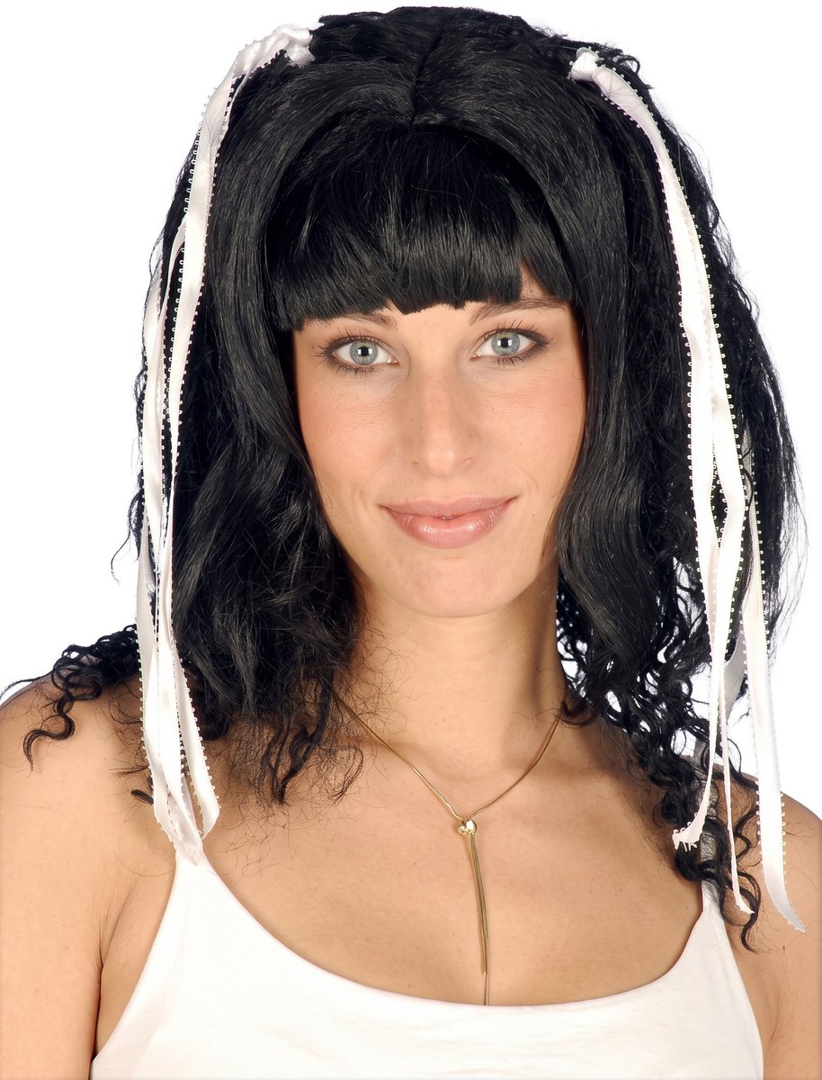 Bouffant pruik met witte linten