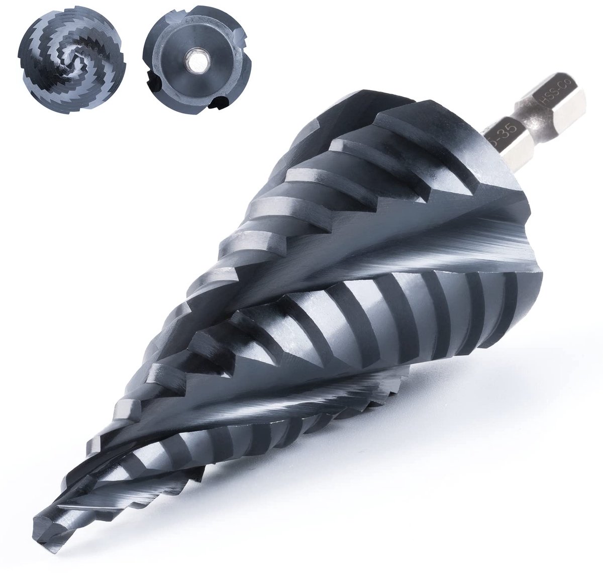 Tool Pro Max Cobalt Twist Drill with Four Grooves (Pro Max), 5-35 mm, 4 Unibit Spiral Waves, 6.35 mm Hex Shank for - ShopVlot