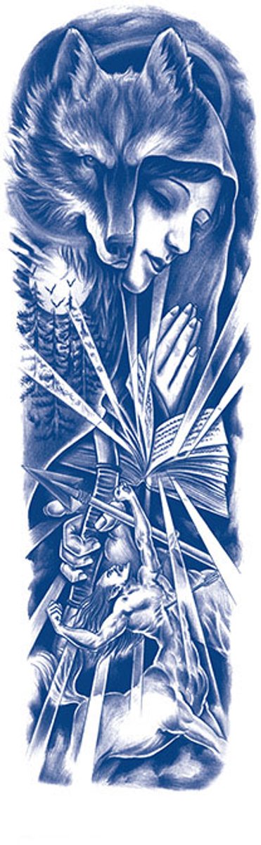 Tijdelijke sleeve tattoo gezicht wolf Wolf Spirit and Divine Light 2 weken