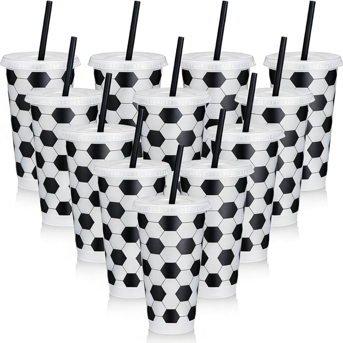 12-Piece Football Cup Set 710 ml with Lid and Straw, Multifunctional Plastic Tumbler for Party, BPA Free and - ShopVlot