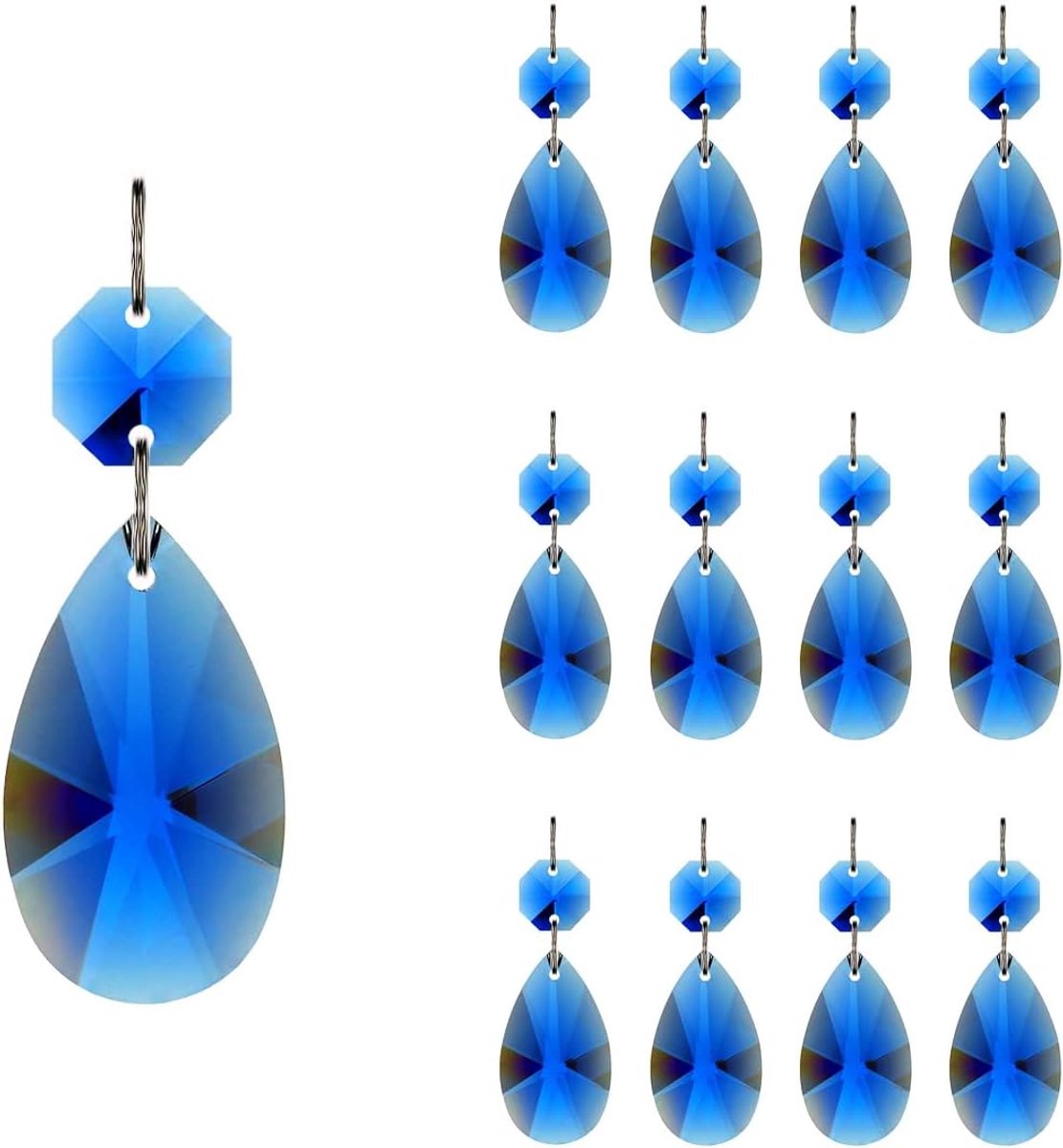 12 stks 38mm Kristallen Kroonluchter Prisma's Onderdelen met Glas Achthoek Kralen Ketting voor Kroonluchters, Bruiloft, Kerstdecoratie GOLDENHAITAI (Middenblauw)