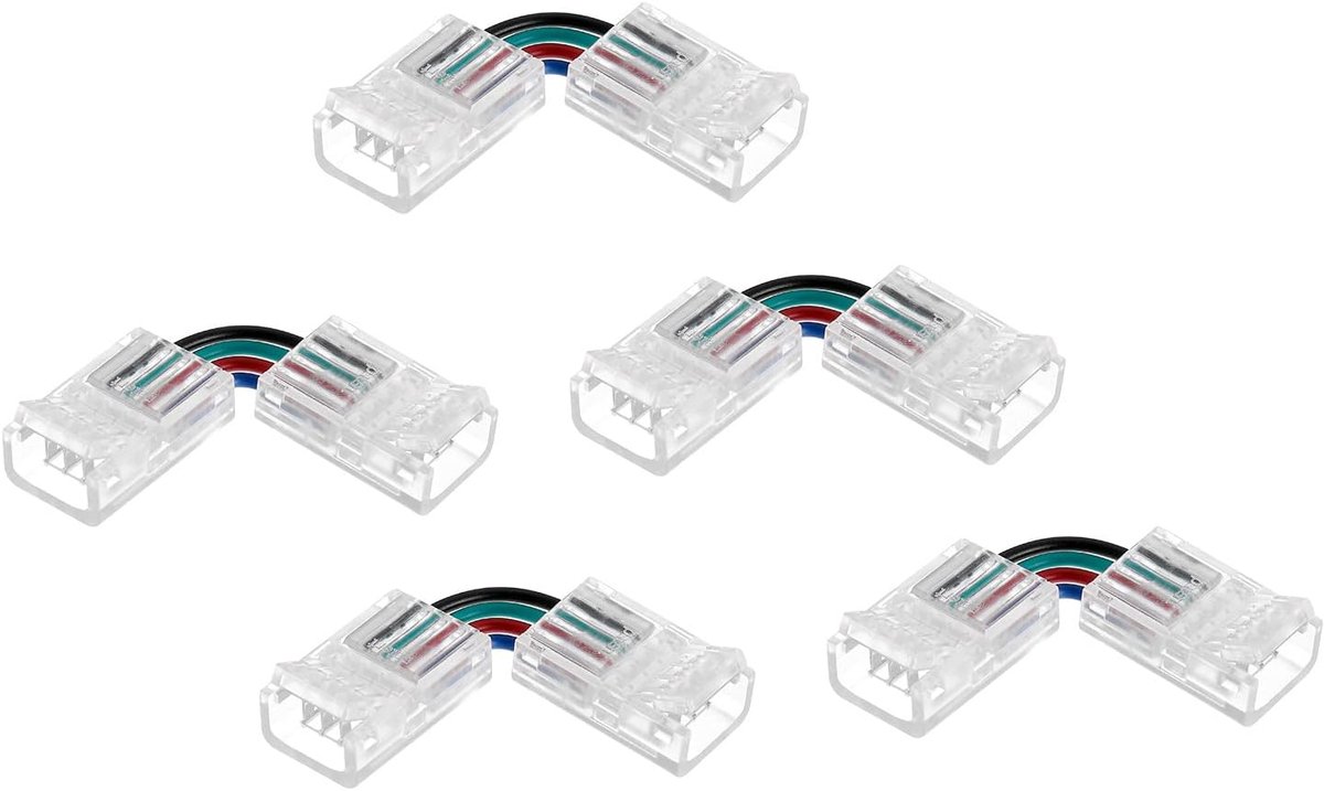 Sourcing map L-vorm 4-pins led-connector 10 mm breedte 90 graden hoek hoek soldeervrij verlengstuk connector voor 5050 3528 RGB LED-lichtstrips 5 stuks