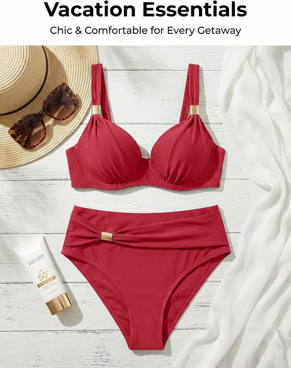 Bikini Dames Set met Beugel Push Up Bikini Dames Buikweg Hoge Taille Tweedelig Badpak V-hals Badmode Sexy Bikini Triangel Bikini Top Badpakken Badpak Decoratief Metaal