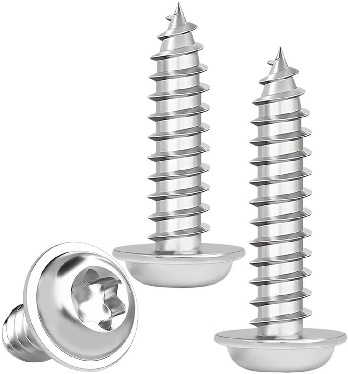 Schroeven, torx, platte kop, houtschroeven met schijf, plaatschroeven, roestvrij staal, A2, V2A, volledige schroefdraad, lenskop, schroeven, M5 x 12 mm