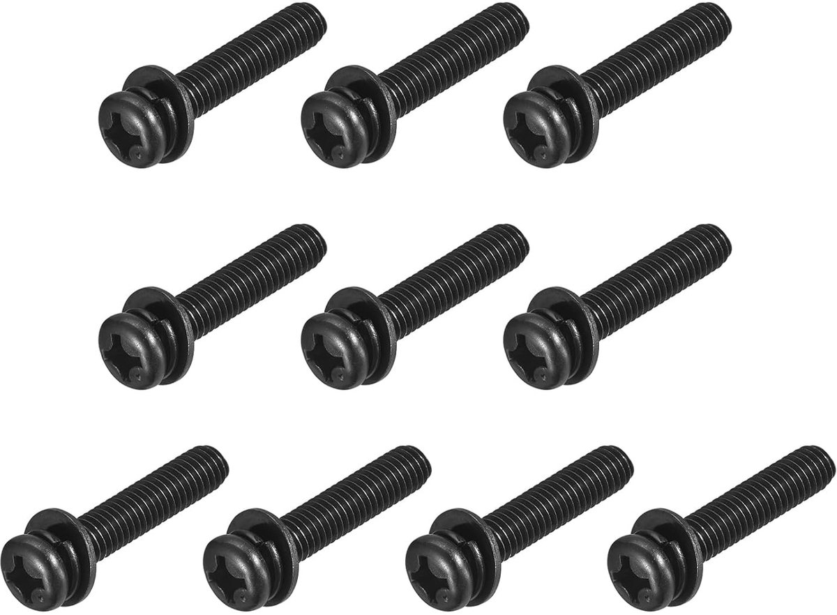 M6 x 30 mm koolstofstaal Phillips Pan Head machineschroeven bouten gecombineerd met veerring en sluitringen 10 stuks