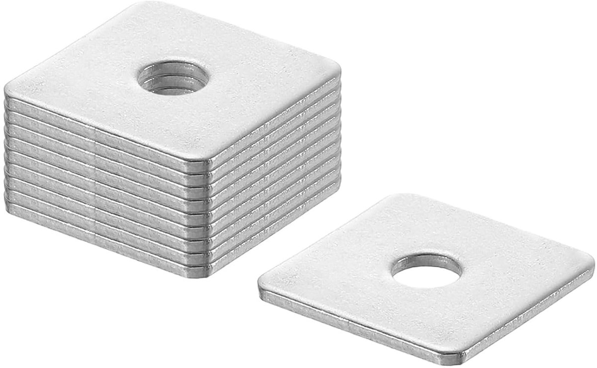Vierkante sluitring M6 x 20 x 20 x 1,5 mm, 201 roestvrij stalen lagerplaat, platte afdichting, vierkante sluitringen met rond gat voor machinereparatie, buitenbouw