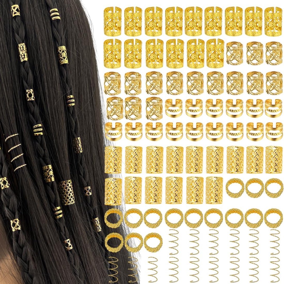 Haaraccessoires voor vlechten, goudkleurig, 90 stuks, haarspelden voor vlechten, dreadlocks, accessoires voor dreadlocks, dreadlocks, voor mannen, vrouwen, meisjes en jongens