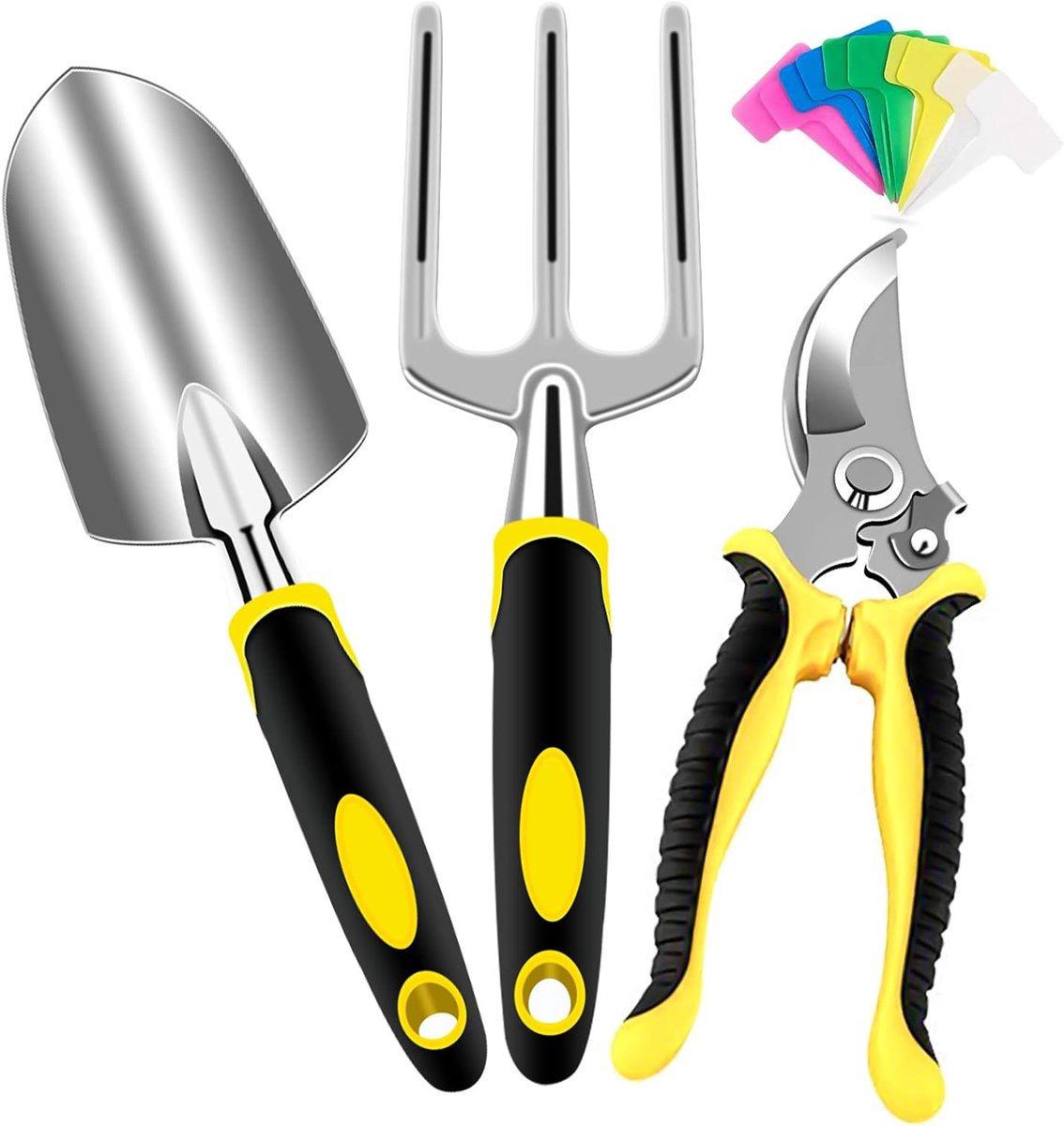 3-delige set voor mannen en vrouwen, met tuinschaar, schep, vork, 10 plastic plantenmarkeringen