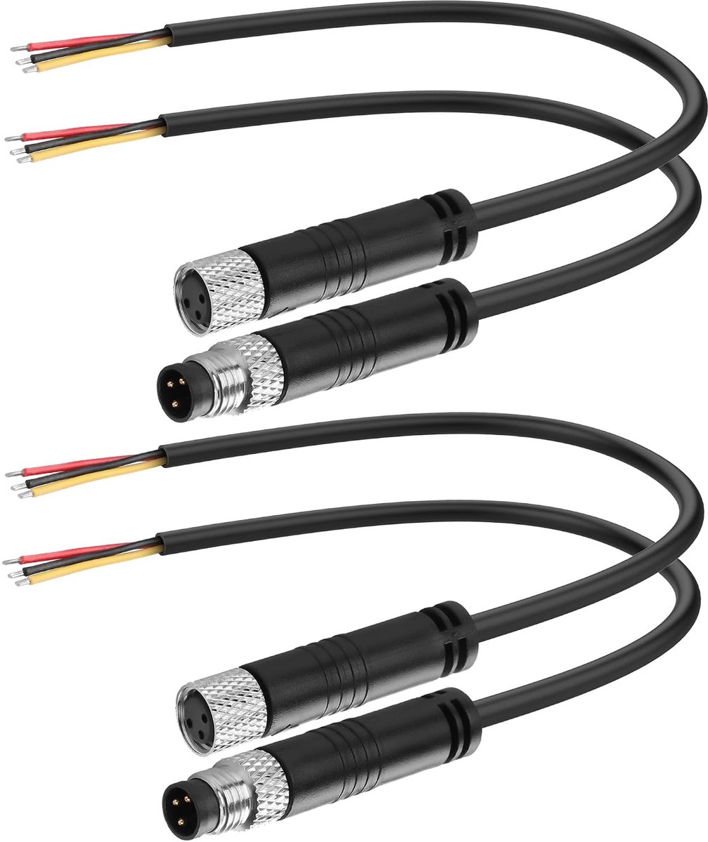 2 paar seriële kabels M8 3-pins 2 mannelijk + 2 vrouwelijke M8-stekker 3-pins veld bekabelbare stekker IP67 industriële sensor waterdichte bekabelingskabel (3 stekkers)