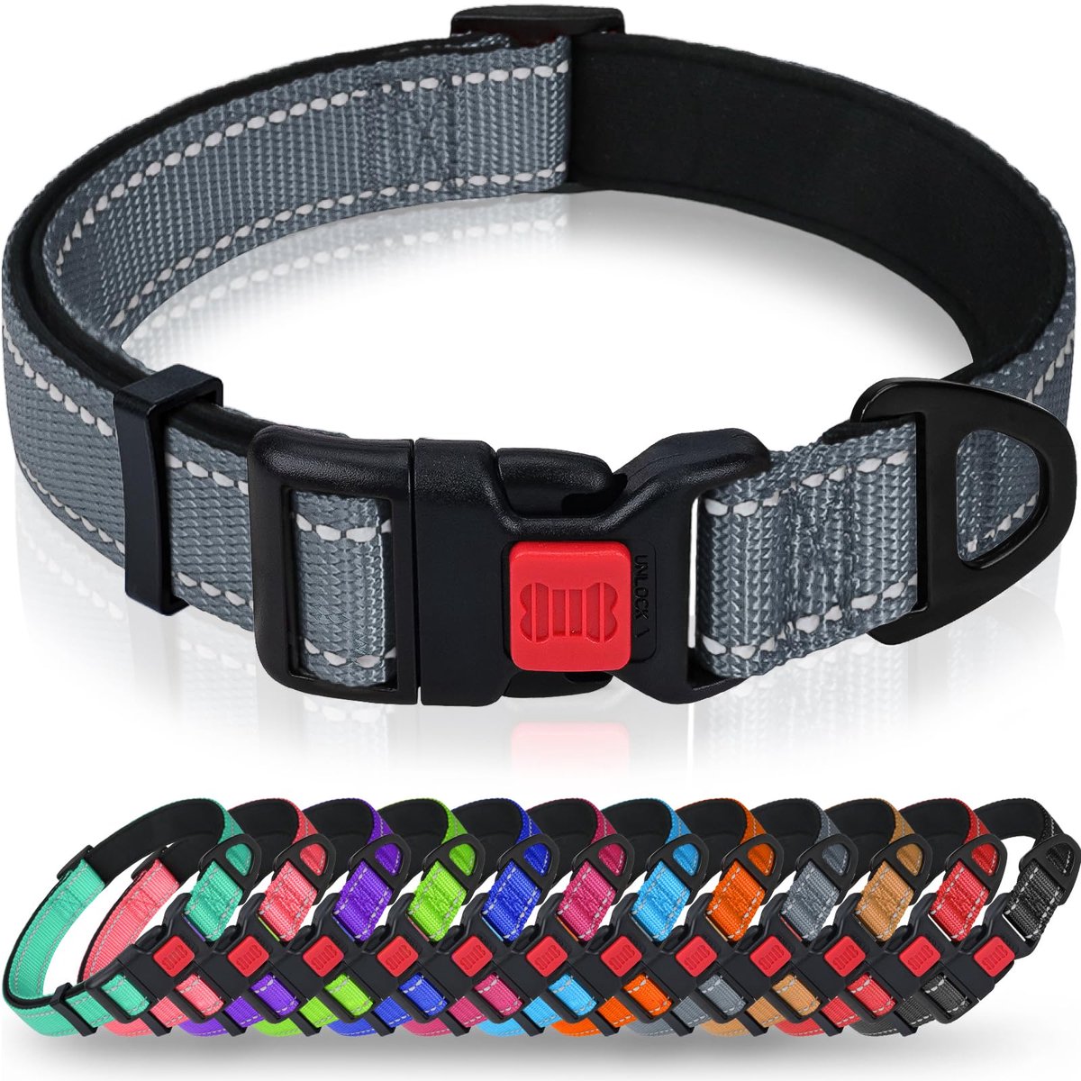Hondenhalsband reflecterend - verstelbaar - zachte neopreen voering - veilig voor kleine honden - SnelShoppen
