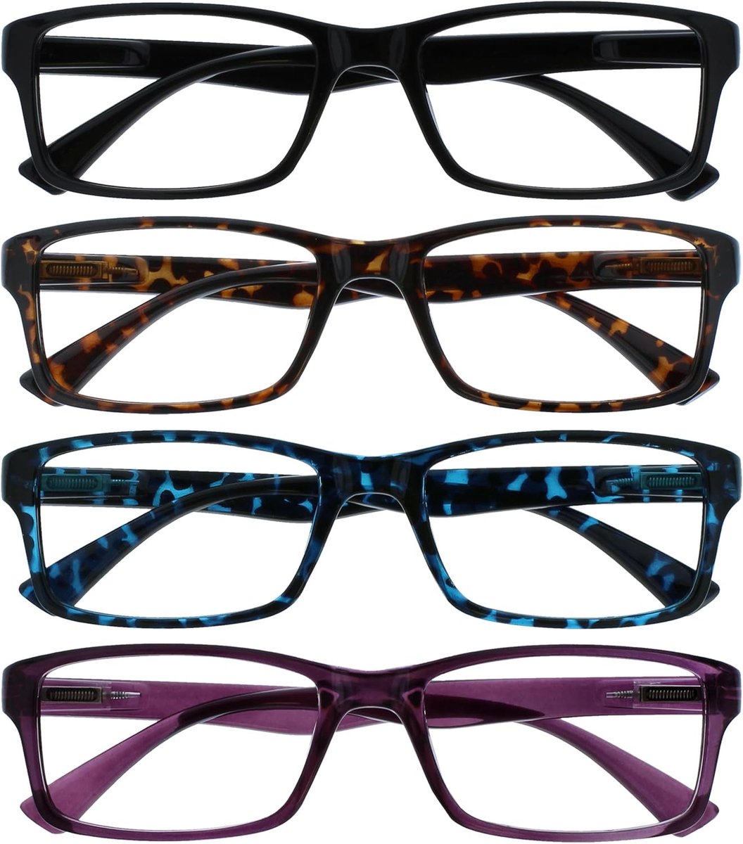 Zwart Bruin Blauw Purper Lezers Waarde 4 Stuks Mannen Vrouwen UVR4092MIX +1,00