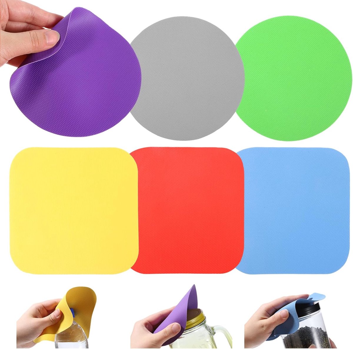 6 stuks rubberen potopener, multifunctionele siliconen gripper pads ronde warmte-isolerende antislipmat voor gemakkelijk openen, keukengadget voor senioren met artritis en zwakke handen, 6 kleuren