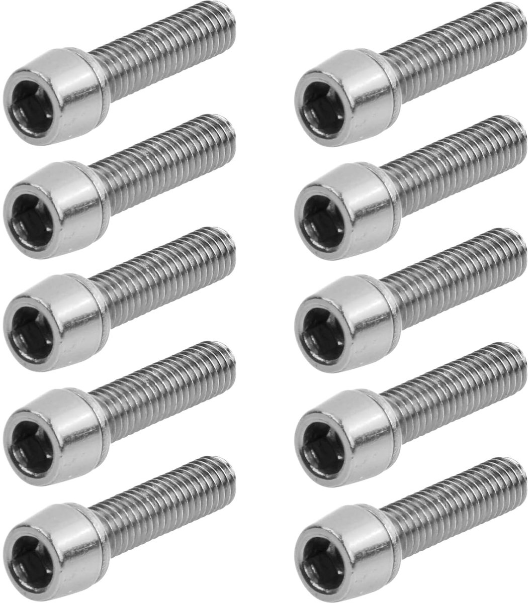 Stambouten, 10 stuks, M5 x 20 mm, wielschachtschroeven met sluitringen, kegelschroeven, fietsstambouten, kegelkopschroef voor mountainbike (zilver)