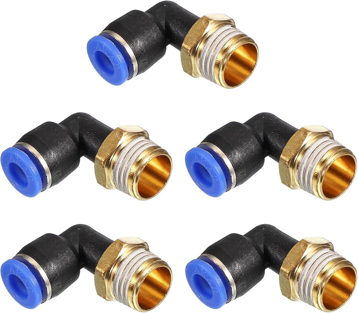 1/4 "Push to Connect Fitting, 5-pack PT buitendraad 90 graden aansluiten 6 mm buizenelleboog en rechte combinatie luchtbuisfitting pneumatische snelkoppelingsadapter, blauw