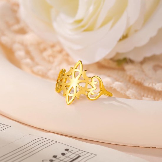 Kkjoy Heksen knoop ring roestvrij staal vier manen magische knoop Heidense Wicca symbolen ring Keltische knoop hekserij amulet voor vrouwen charmante dames — afbeelding 3