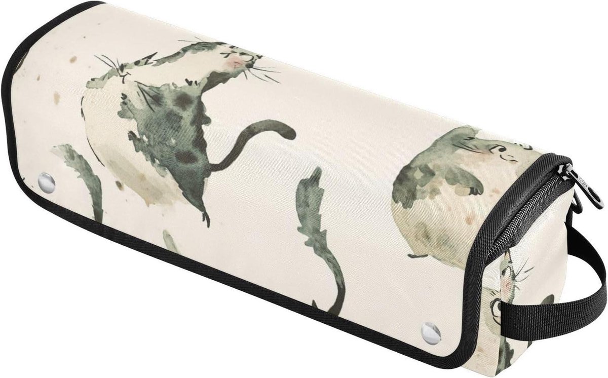 Reistas Haarstyling - Opbergtas Tools - Reizen en Opslag - Hittebestendige Mat - 37 cm - Beige Kattenprint