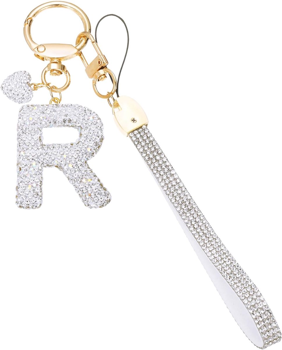 Bling Brief Sleutelhanger, Sparkly Initial Sleutelhangers Diamant Letters Sleutel Polsband Voor Meisjes Vrouwen Tas Decoratie Auto Rugzak Accessoires