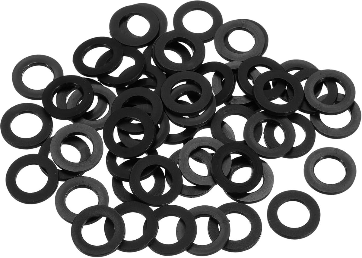 55 stuks nylon sluitringen, 12 mm ID, 20 mm OD, 2 mm dik, platte schijf, kunststof afstandhouders voor schroeven, bouten, tuinkraan, sanitaire reparatie, zwart