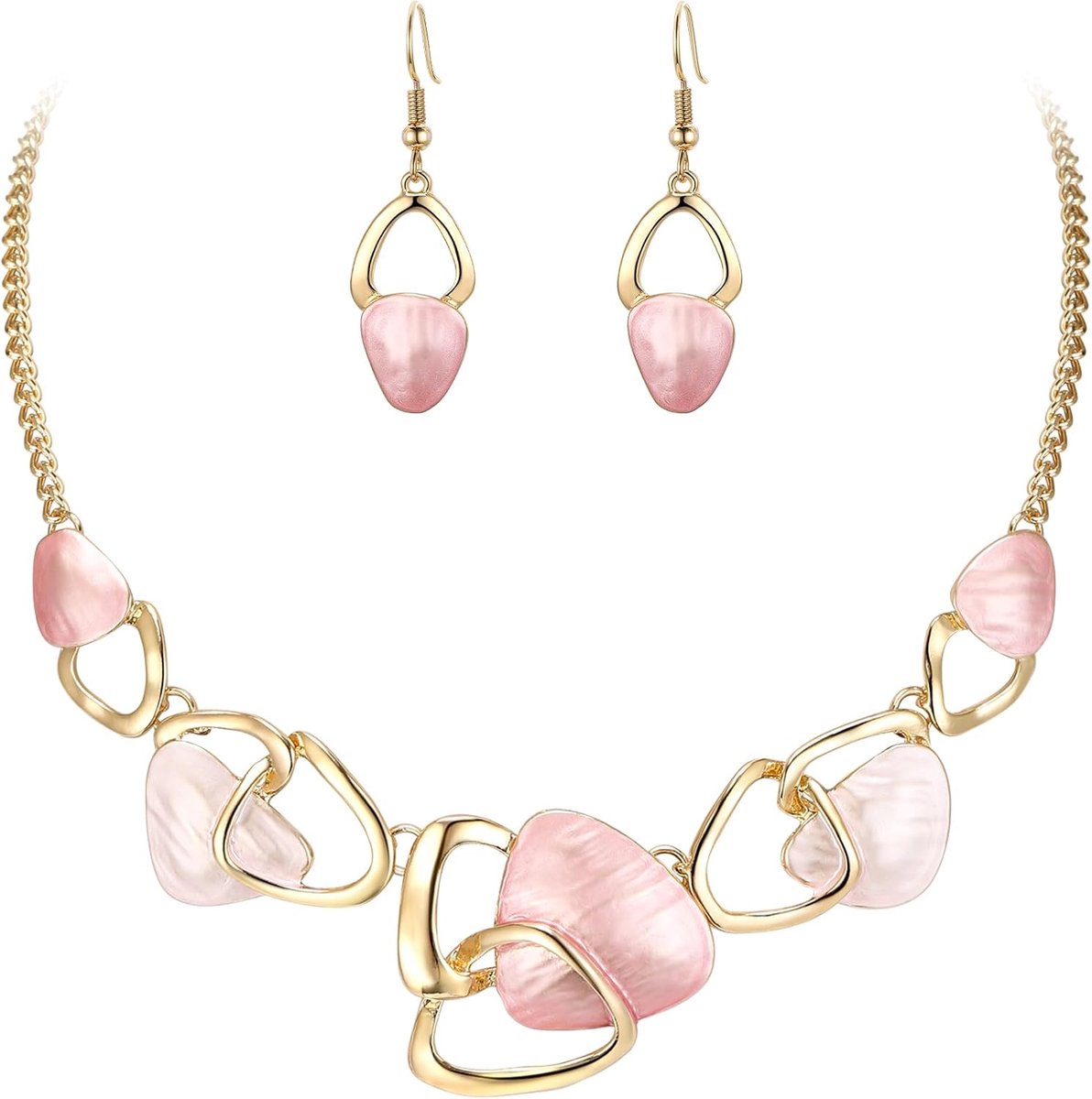 Emaille onregelmatige driehoek Boheemse boho statement sieraden sets voor dames, mode sieraden hanger halsketting oorbellen set sieraden geschenken voor dames zwart zilver tint