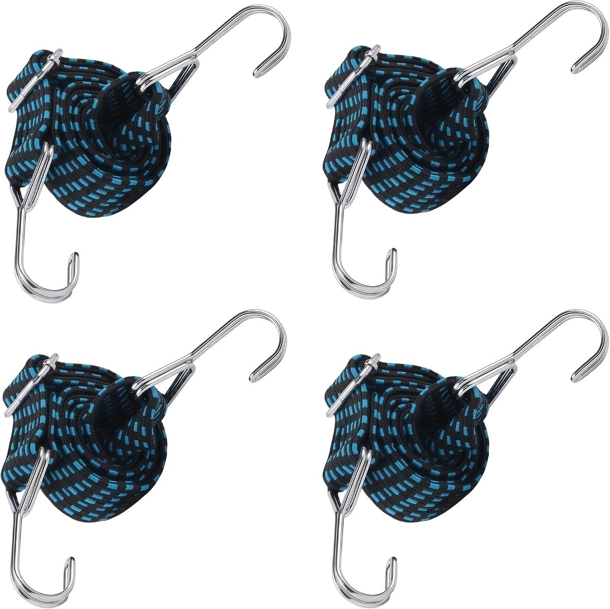 Expander met Haken, Spanningsband met Haken 100 cm (4 stuks set) – Spanningsband met Haken voor Sackkarre, Gepäckträger, Fiets, Motorfiets, Camping, Blauw