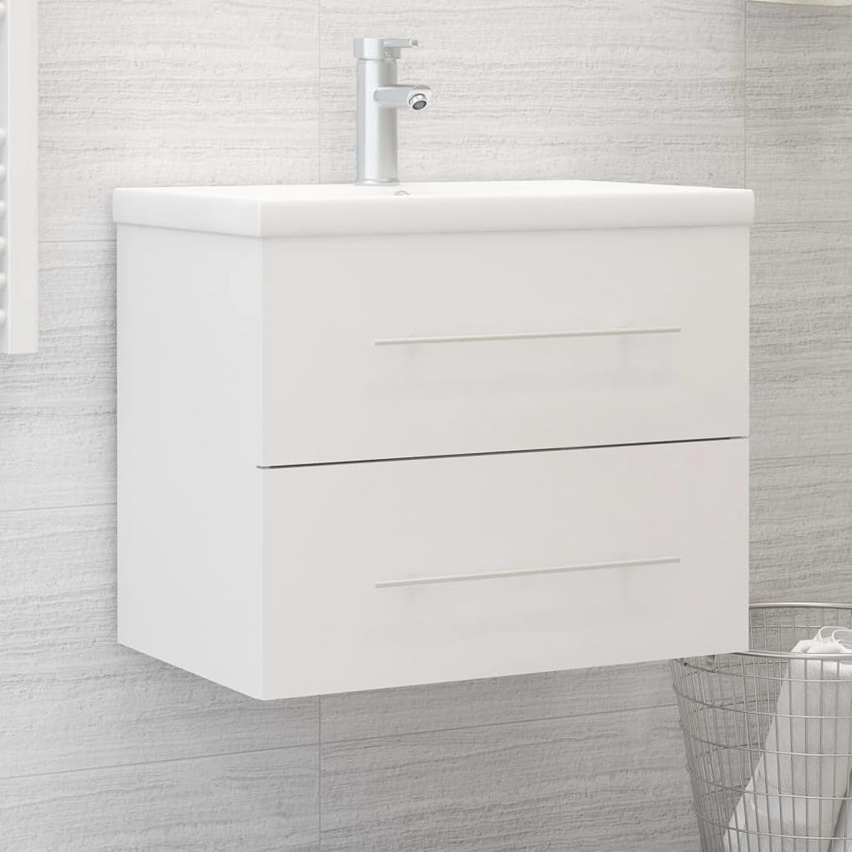Wastafelonderkast 60 x 38,5 x 48 cm wit houtmateriaal met 1 lade voor badkamer