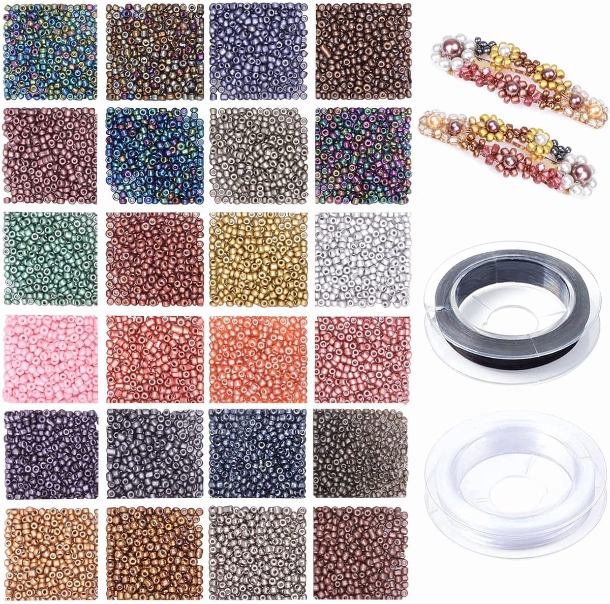 Kralen voor armbanden, metaalkleuren, kleine glaskralen, knutselkralenset met elastisch koord voor halskettingen, oorbellen, sieraden maken en doe-het-zelf handwerk