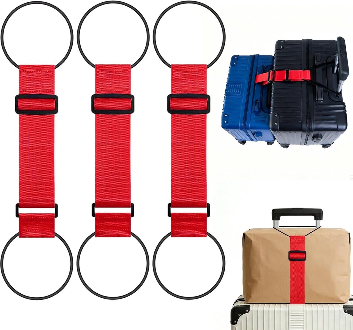 3 stuks, kofferbandset, verstelbare bagageriemen, bagageriem elastisch, bagageverbindingsriemen, koffer, elastische bevestigingsriem voor bagage, kofferbanden, multifunctioneel