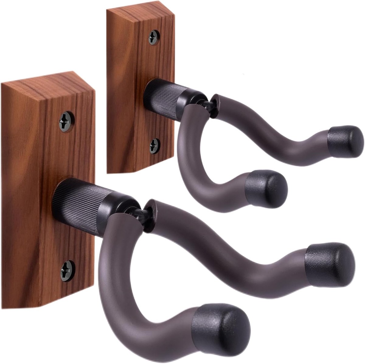 Gitaarhouder voor aan de muur, 2 stuks gitaarwandhouder, wandhouder, gitaarhouder voor akoestische gitaren, elektrische gitaren, e-bas, zwart walnoothout gitaarhouder muur