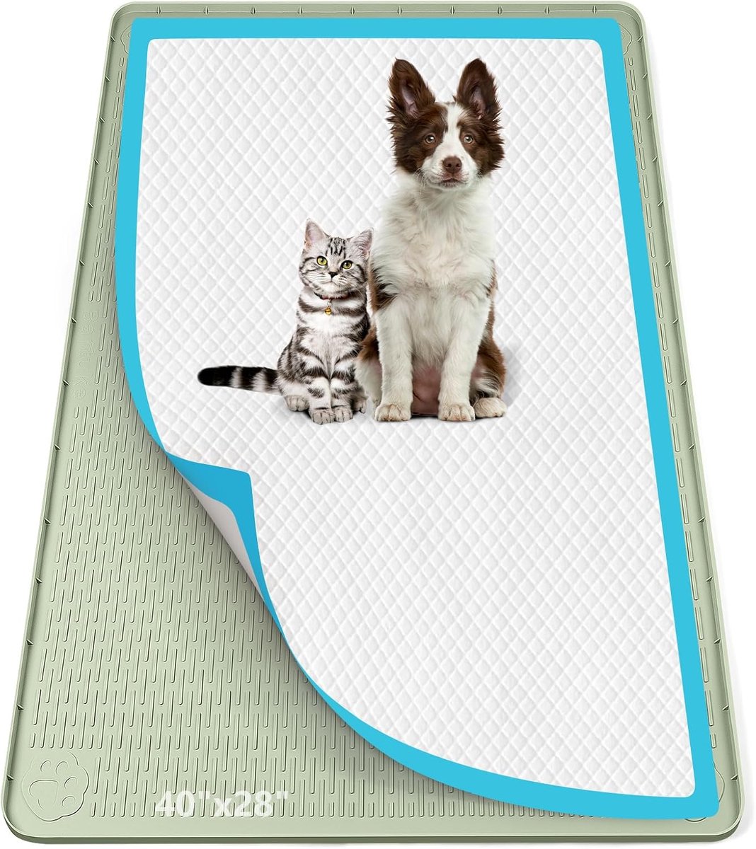 101 x 71 cm siliconen urine-opvangmat met hoge rand voor honden, katten, konijnen, lekvrij, hondentrainingsmatten ter bescherming van de vloer thuis (groen)