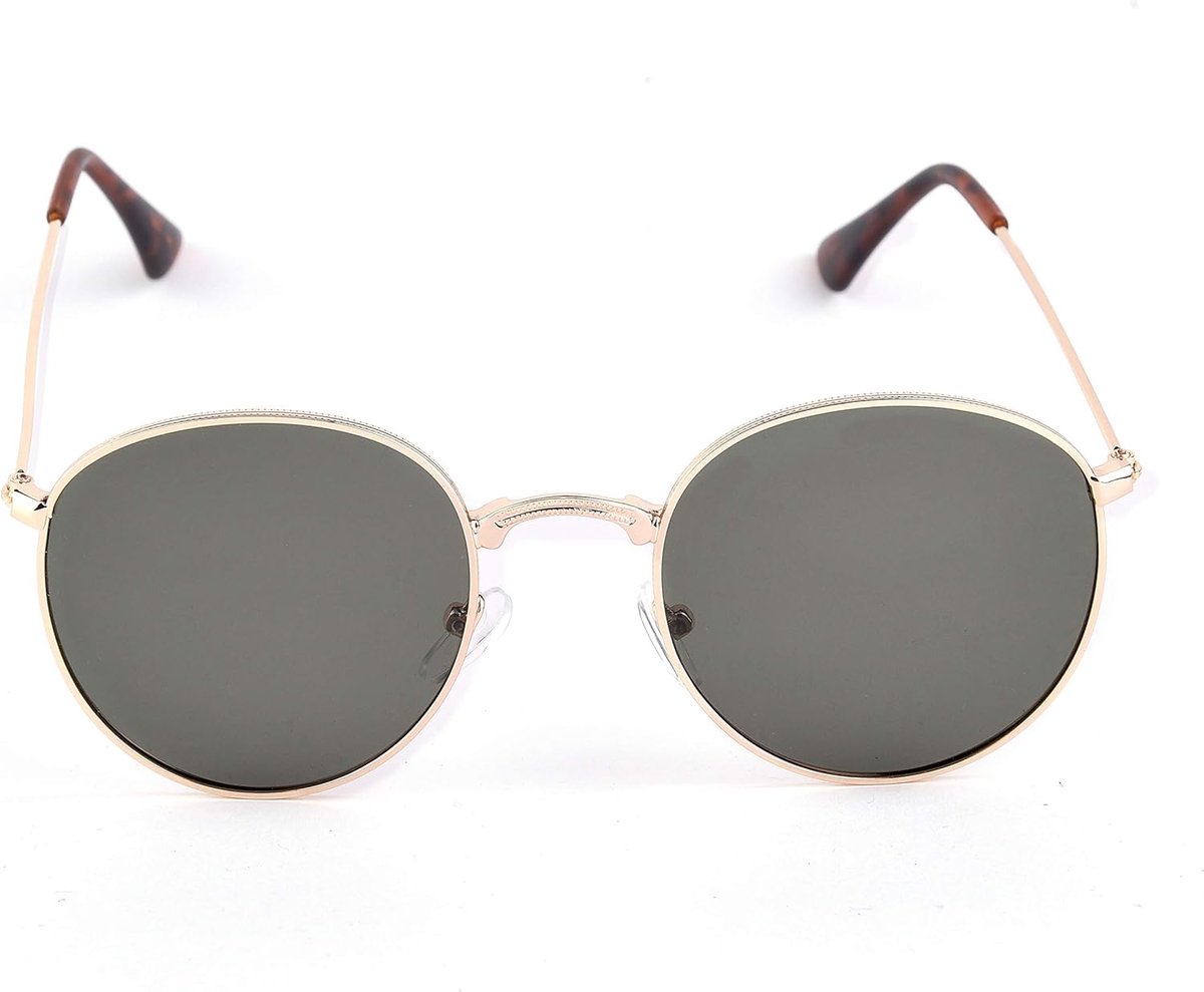 Rebel Gouden lens, groen, zonnebril met gepolariseerde glazen, metalen montuur, zilver/goud met lens, groen, goud, blauw, heren en dames, brillenetui van microvezel, 16 g