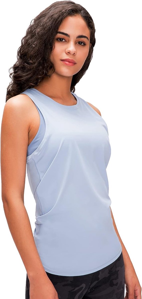 Tanktop voor dames, sporttops, zomer, workout, crossback, loopshirt, mouwloos, bovenstuk, ademend, shirt voor yoga, fitness, gym, training, verpakking van 3 stuks, lichtblauw, XL